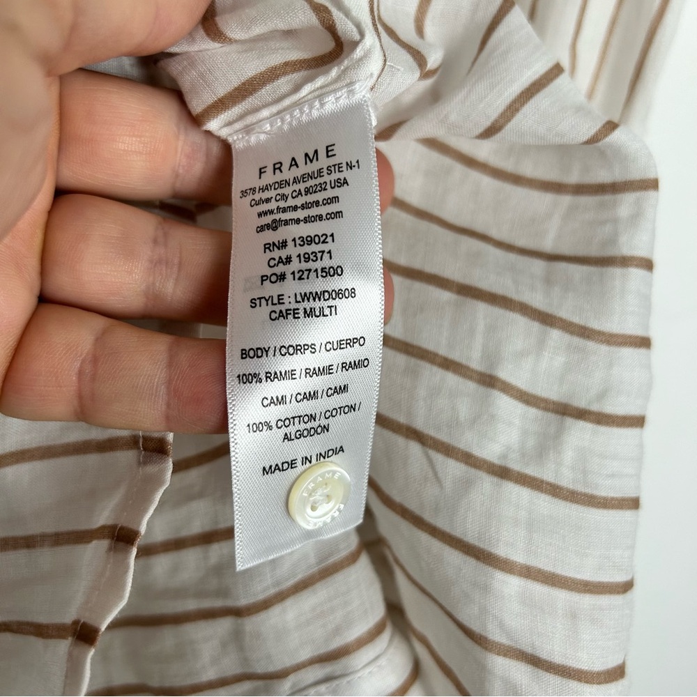 FRAME Lauren Striped Ruffle Shirt Dress in Café Multi Size S EC W/O Slip - Picture 7 of 9